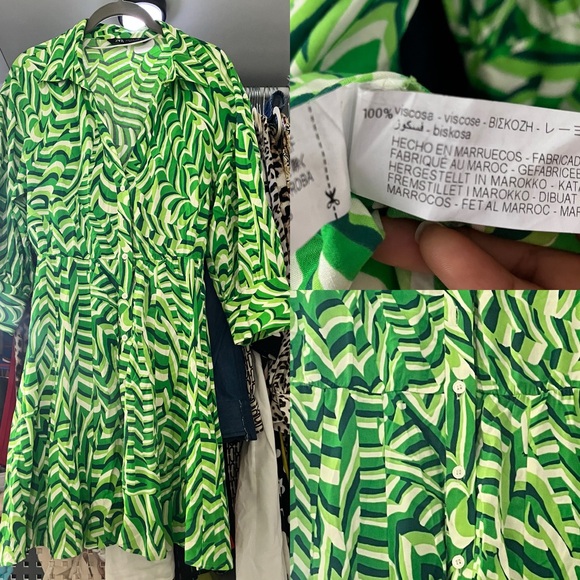 Zara green geometric pattern dress XS - Picture 4 of 7